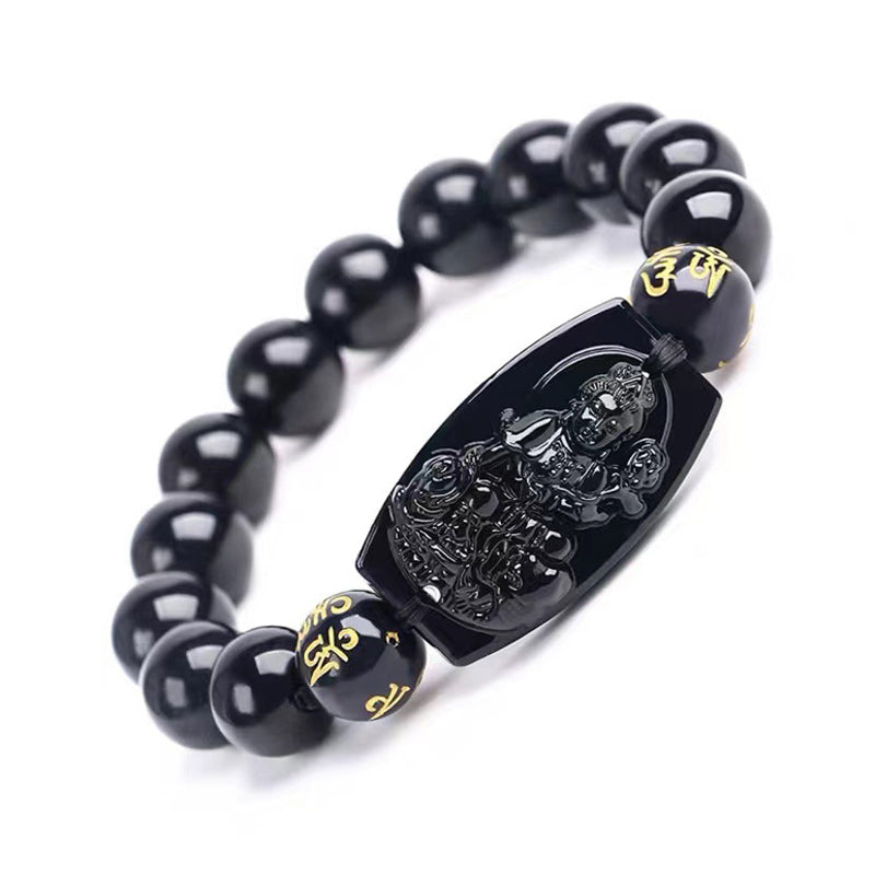 Buddha Stones Chinese Zodiac Obsidian Protection Bracelet - Dragon & Snake-14mm - image 3