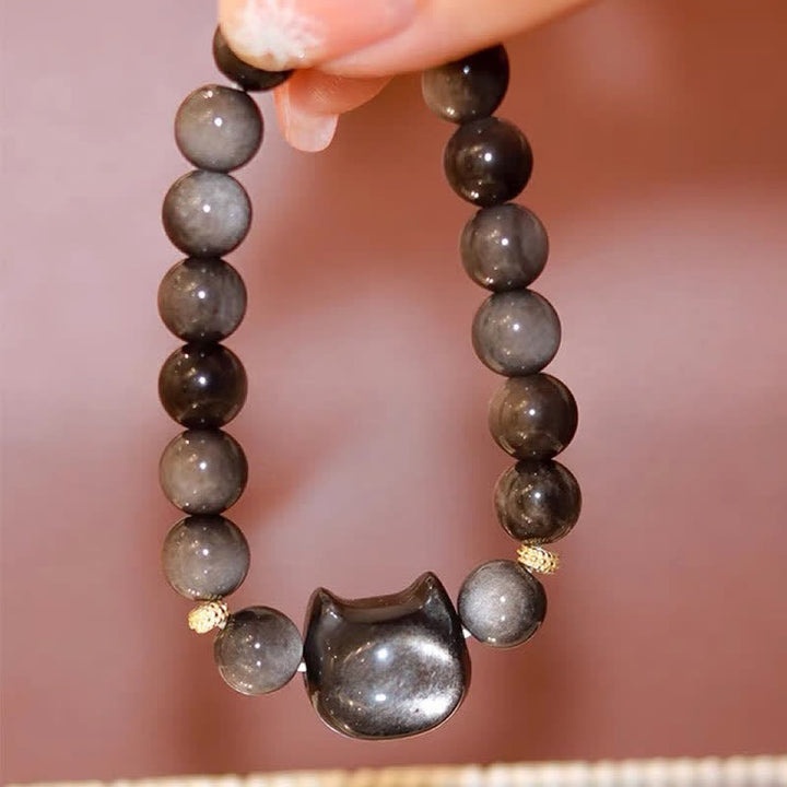 Buddha Stones Gold Sheen Obsidian Silver Sheen Obsidian Lovely Paw Lucky Cat Protection Bracelet - image 42