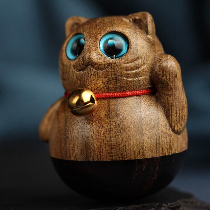 Buddha Stones Mini Lucky Cat Kitten Phoebe Zhennan Wood Blessing Decoration - image 10