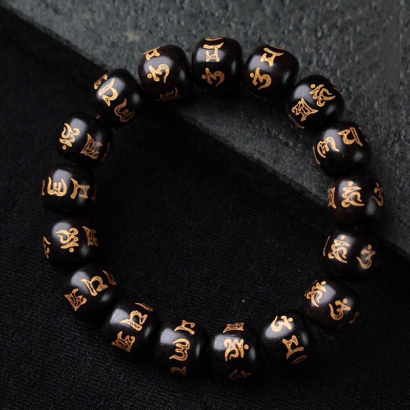 Buddha Stones Tibetan Ebony Wood Om Mani Padme Hum Engraved Peace Bracelet - Ebony Wood(Balance ♥Calm) - image 0
