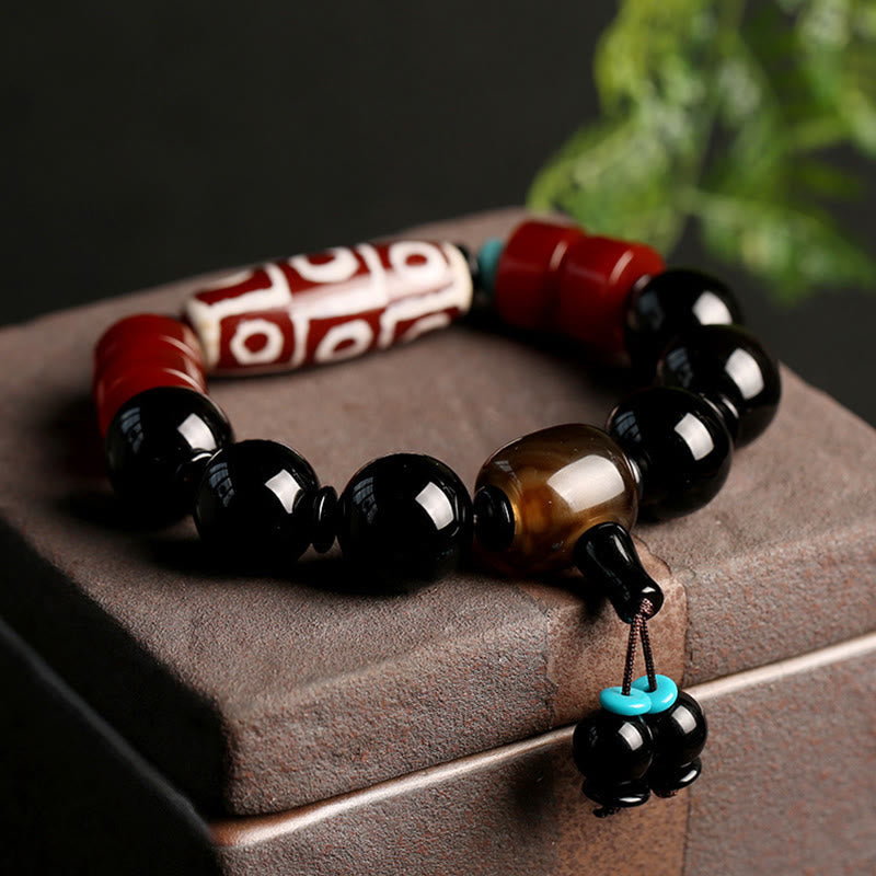 Buddha Stones Tibetan Nine-Eye Dzi Bead Black Onyx Wealth Protection Bracelet - image 7