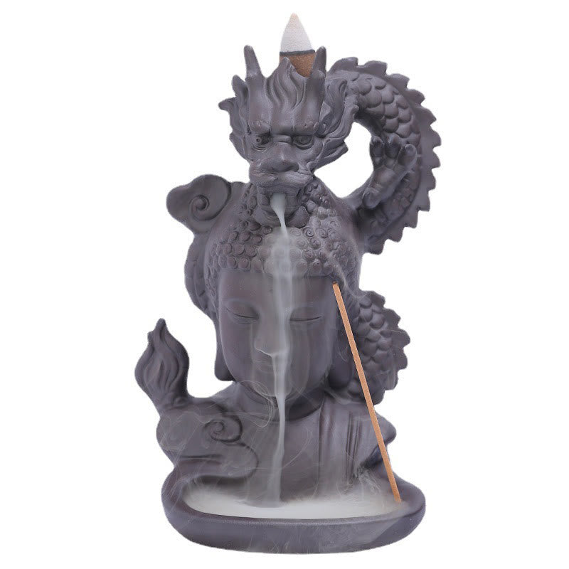 Buddha Stones Dragon Buddha Auspicious Clouds Purple Clay Healing Incense Burner Decoration - image 5