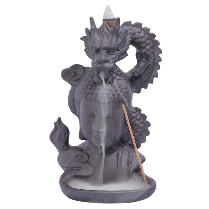 Buddha Stones Dragon Buddha Auspicious Clouds Purple Clay Healing Incense Burner Decoration - image 5