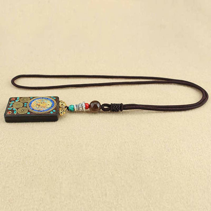 Buddha Stones Tibet God of Wealth Thangka Ebony Peace Necklace Pendant - image 6