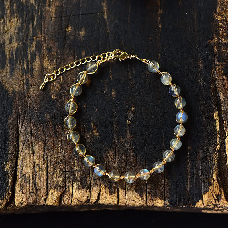 Buddha Stones Natural Moonstone 14K Gold Plated Healing Positive Bracelet - image 5