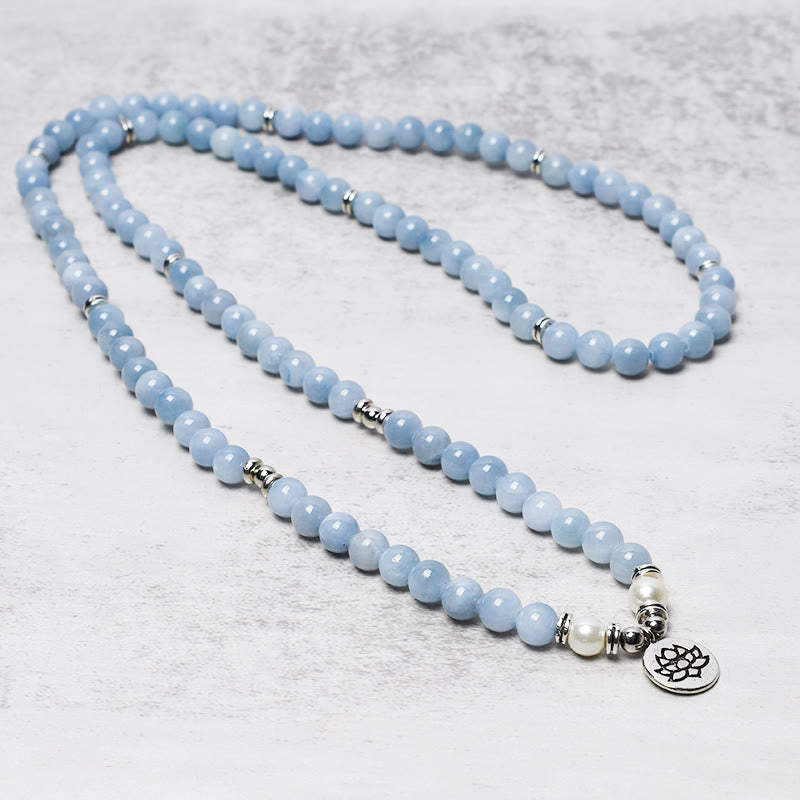 Buddha Stones 108 Mala Beads Aquamarine Healing Bracelet - image 1