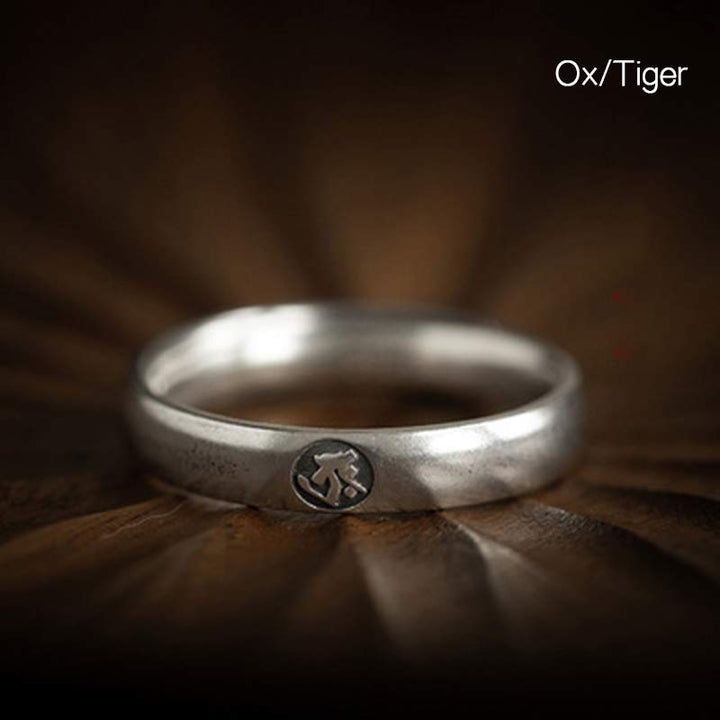 Buddha Stones 925 Sterling Silver Chinese Zodiac Natal Buddha Blessing Couple Ring - Ox/Tiger - Women - image 10