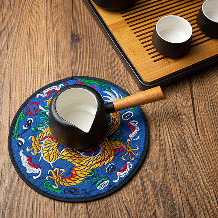 Buddha Stones Dragon Embroidery Cup Mat Pad Tea Cup Coaster Kung Fu Tea Mat - image 11