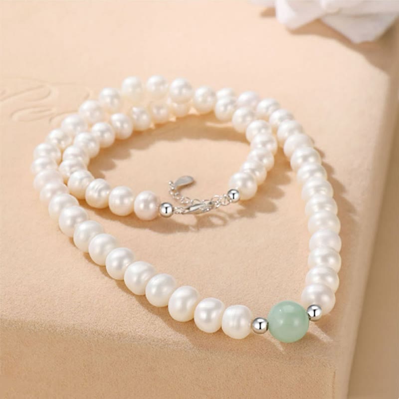 Buddha Stones 925 Sterling Silver Natural Pearl Jade Healing Necklace Bracelet Earrings With Gift Box - image 2