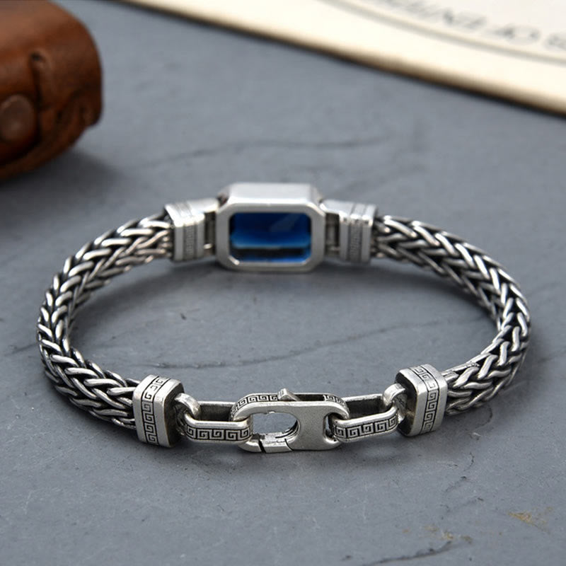 Buddha Stones Retro Blue Acrylic Dragon Keel Braided Design Healing Wealth Buckle Bracelet - image 7