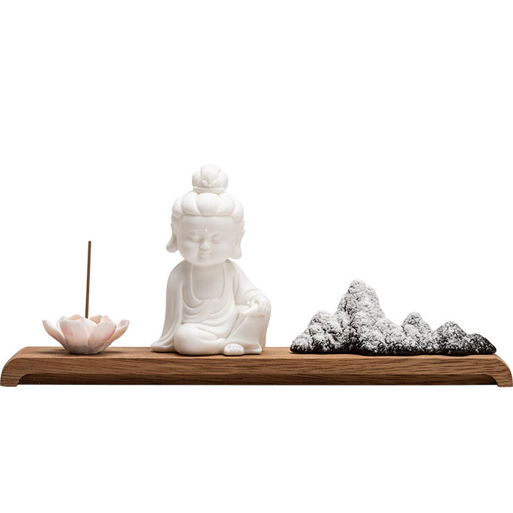 Buddha Stones Lotus Flower Tathagata Kwan Yin Avalokitesvara Ksitigarbha Meditation Ceramic Stick Incense Burner Decoration - image 9
