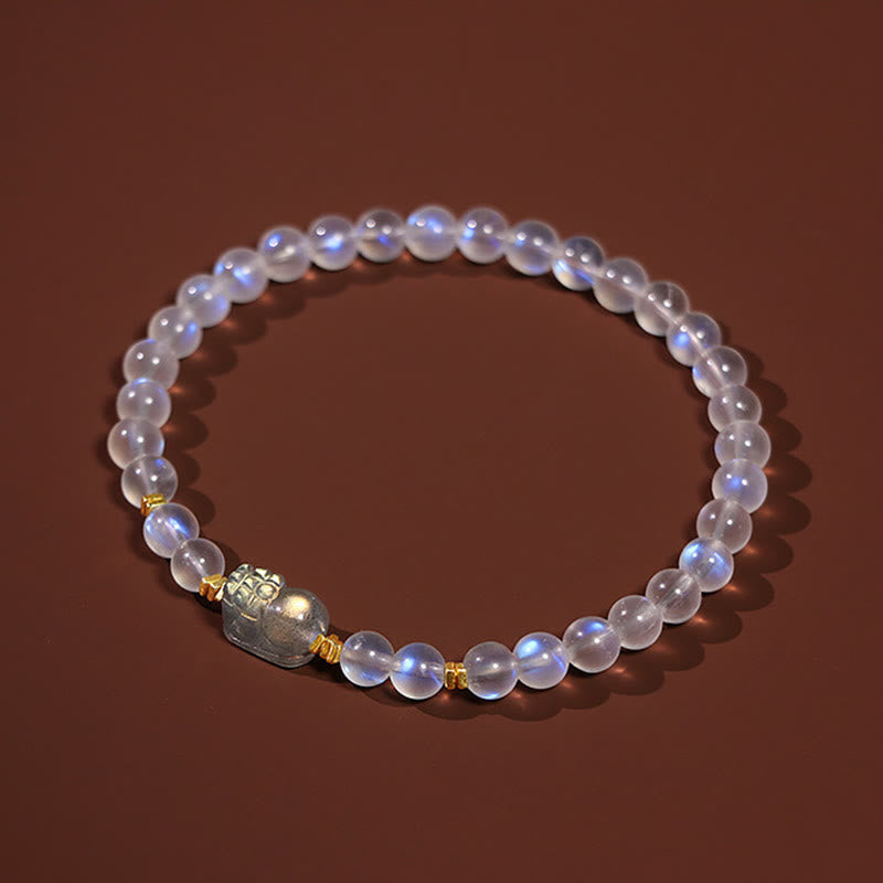 Buddha Stones 925 Sterling Silver Plated Gold Natural Moonstone PiXiu Healing Bracelet - image 7