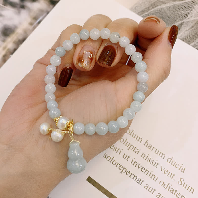 Buddha Stones Natural Jade Pearl Gourd Prosperity Luck Bracelet - Jade(Prosperity♥Abundance) - image 0