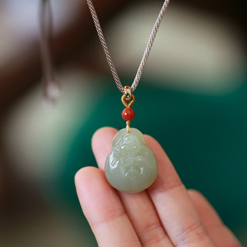 Buddha Stones Laughing Buddha Hetian Jade Wealth Prosperity String Necklace Pendant - image 5