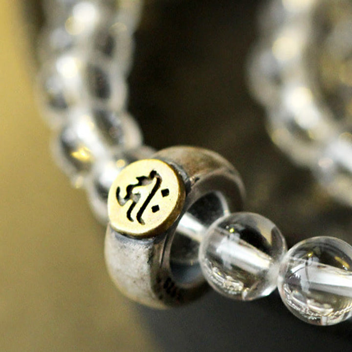 Buddha Stones 925 Sterling Silver Chinese Zodiac Natal Buddha White Crystal Meditation Triple Wrap Bracelet - image 3