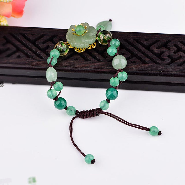Buddha Stones Natural Green Jade Luck Dangling Flower Bracelet - image 9