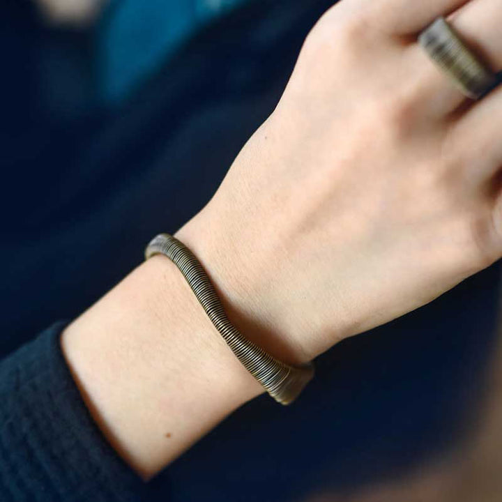 Buddha Stones Simple Design Wrapped Brass Copper Luck Wealth Adjustable Cuff Bracelet - image 9