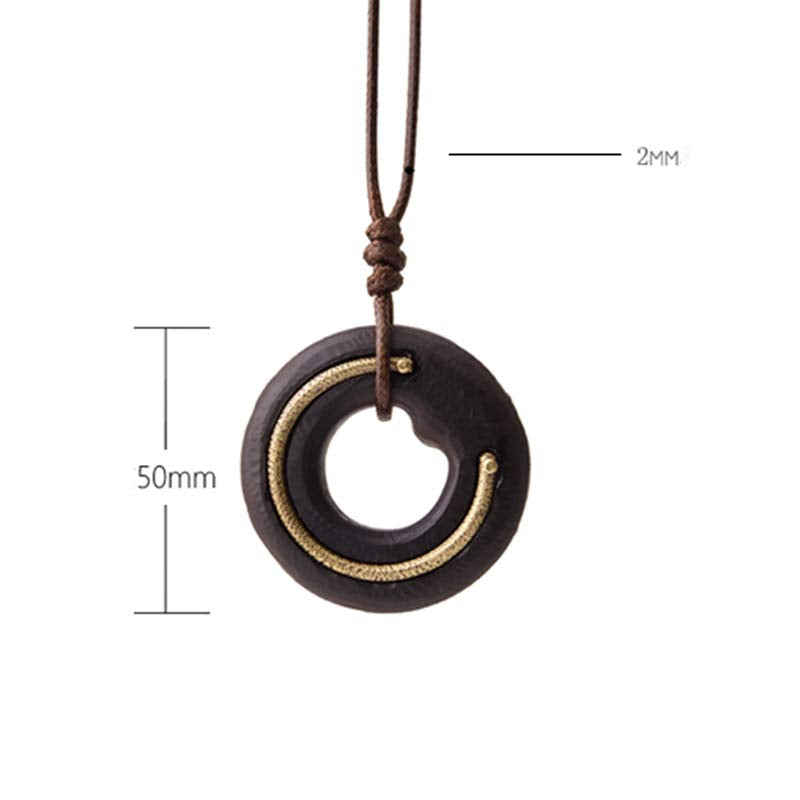 Buddha Stones Zen Circle Ebony Wood Peace Calm Necklace Pendant - image 16
