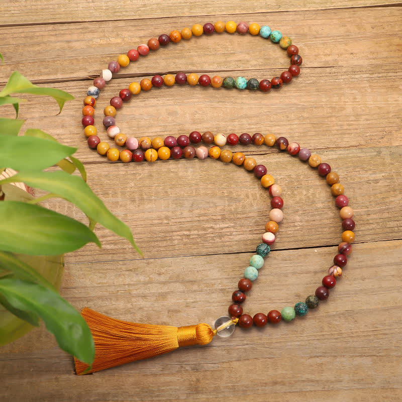 Buddha Stones 108 Mala Beads Mookaite Emotional Growth Bracelet Tassel Necklace Pendant - image 8