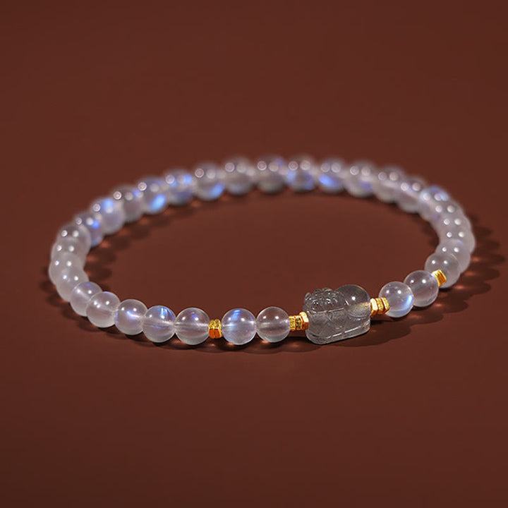 Buddha Stones 925 Sterling Silver Plated Gold Natural Moonstone PiXiu Healing Bracelet - image 6