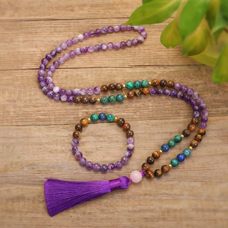 Buddha Stones Tibetan Amethyst Purify Bracelet Mala Set - image 2