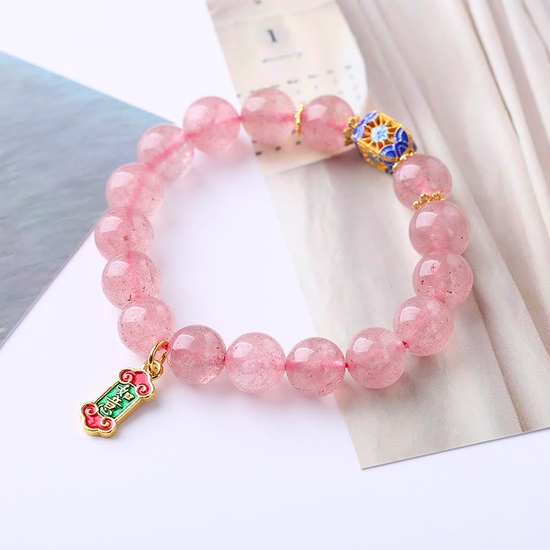Buddha Stones Strawberry Quartz Positive Ruyi Charm Bracelet - image 1