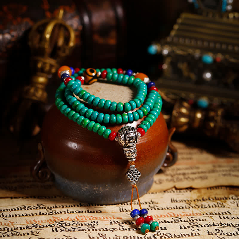 Buddha Stones 108 Mala Beads Tibetan Turquoise Dzi Bead Protection Bracelet - image 4