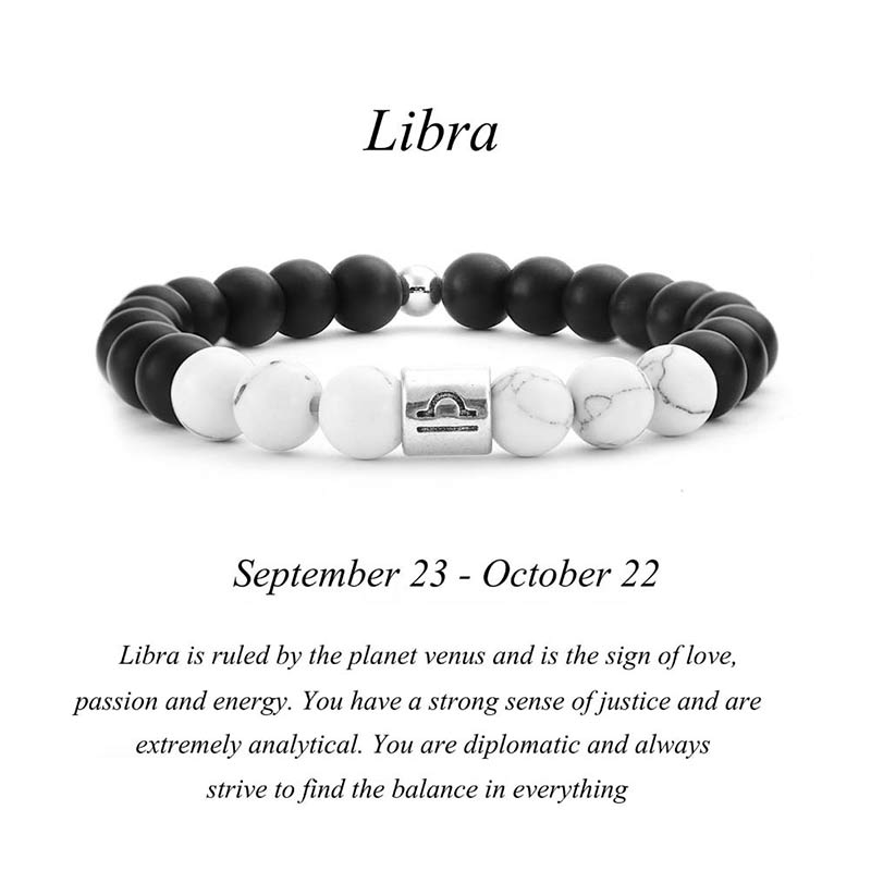 Buddha Stones 12 Constellations of the Zodiac Natural Frosted Stone White Turquoise Bead Fortune Bracelet - Libra - image 8