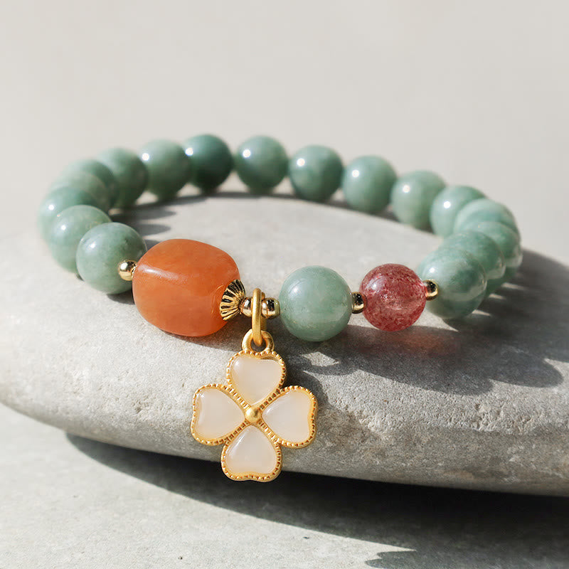 Buddha Stones Jade Four Leaf Clover Charm Prosperity Bracelet - image 2