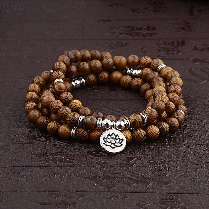 Buddha Stones Tibetan Lightning Strike Wood Bracelet Lotus Buddha Mala - 1 - image 0