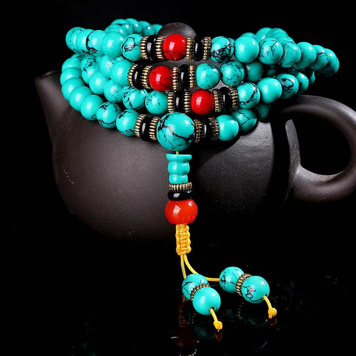 Buddha Stones Tibetan Turquoise Healing Mala Bracelet - image 0