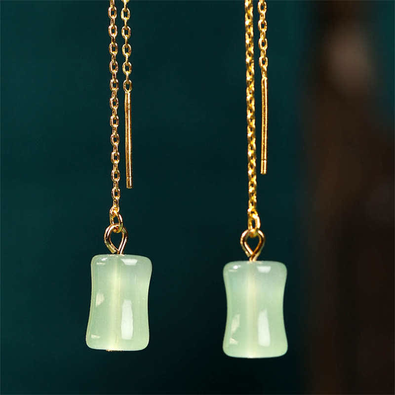 Buddha Stones Jade Bamboo Pattern Luck Drop Earrings - image 3