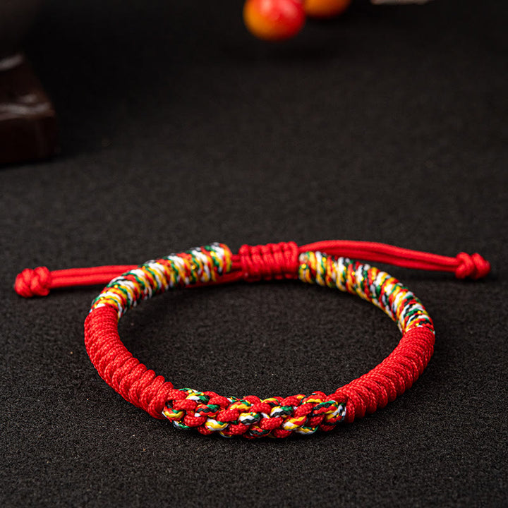 Buddha Stones Tibetan Handmade Colorful King Kong Knot Luck Braid String Bracelet - Red - 18-19CM - image 0