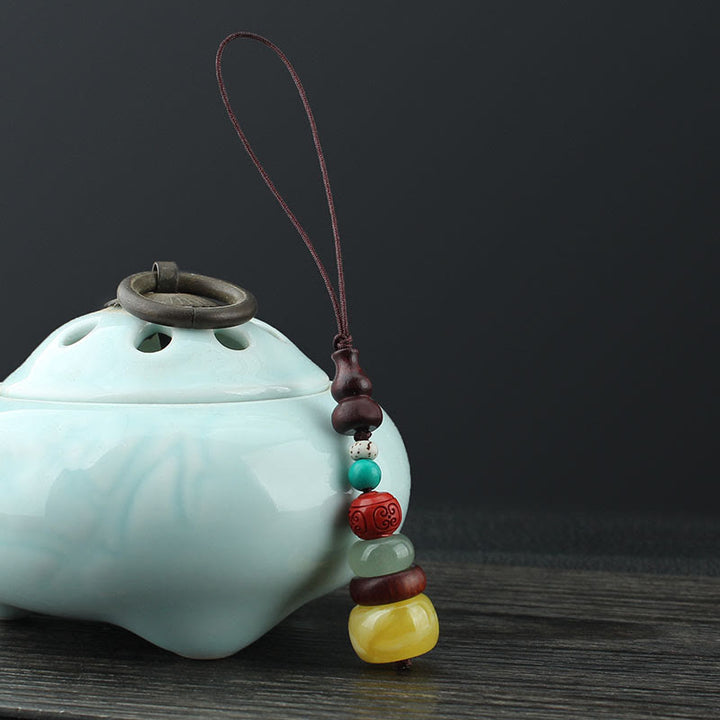 Green Sandalwood Ebony Wood Gourd Seven Layer Pagoda Positive Phone Hanging Decoration - Red Sandalwood - image 11