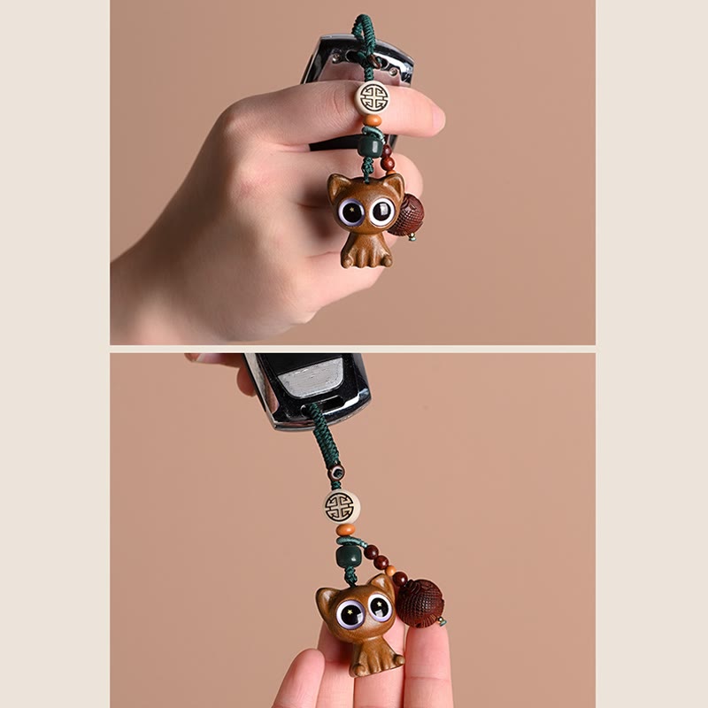Buddha Stones Green Sandalwood Lucky Cat Koi Fish Cure Key Chain Phone Hanging Decoration - image 25