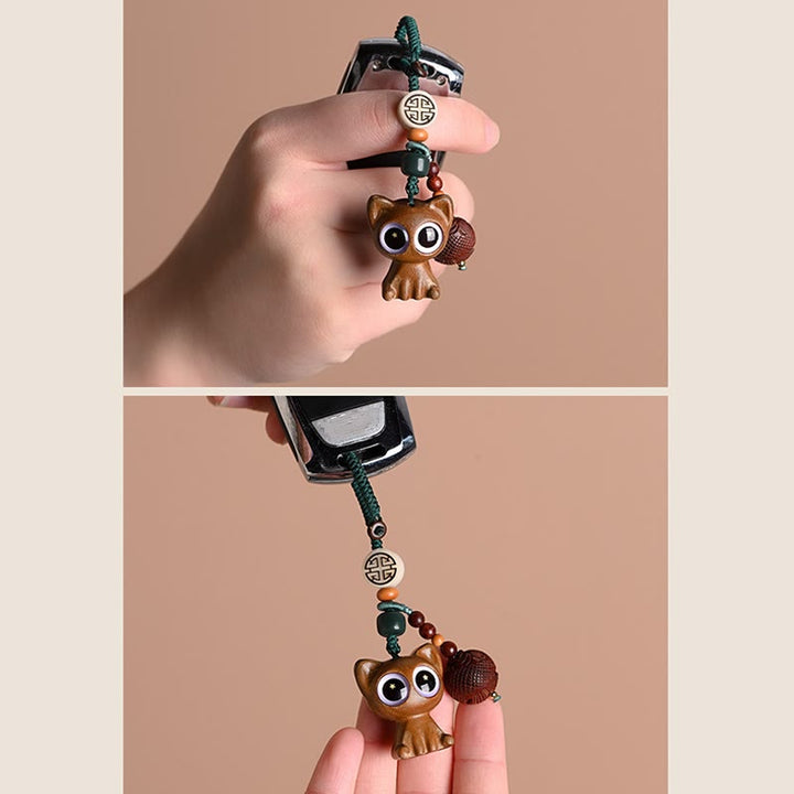 Buddha Stones Green Sandalwood Lucky Cat Koi Fish Cure Key Chain Phone Hanging Decoration - image 25
