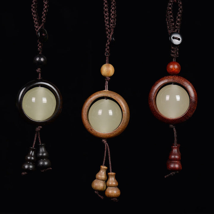 Buddha Stones Red Sandalwood Ebony Wood Green Sandalwood Luminous Lucky Bead Gourd Peace Key Chain - image 0