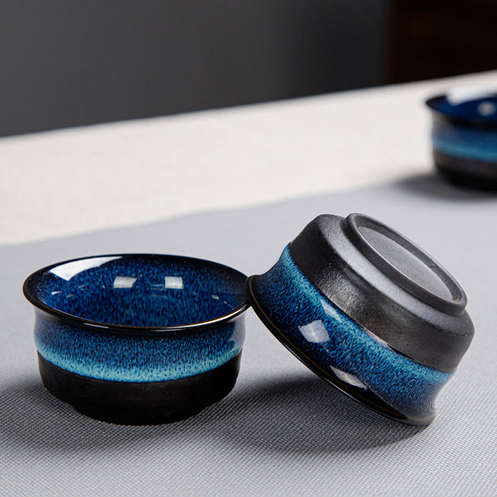 Buddha Stones Blue Gradient Color Chinese Gongfu Tea Ceramic Teapot Portable Gift Bag Box Set - image 3