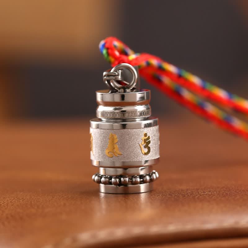 Buddha Stones Tibet Om Mani Padme Hum Shurangama Mantra Titanium Steel Wisdom Amulet Necklace Pendant - 1.2cm*1.8cm - Silver - Colorful String - image 9