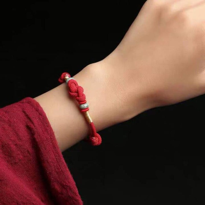 Buddha Stones Red String Jade Luck Fortune Knot Braided Couple Bracelet - image 5