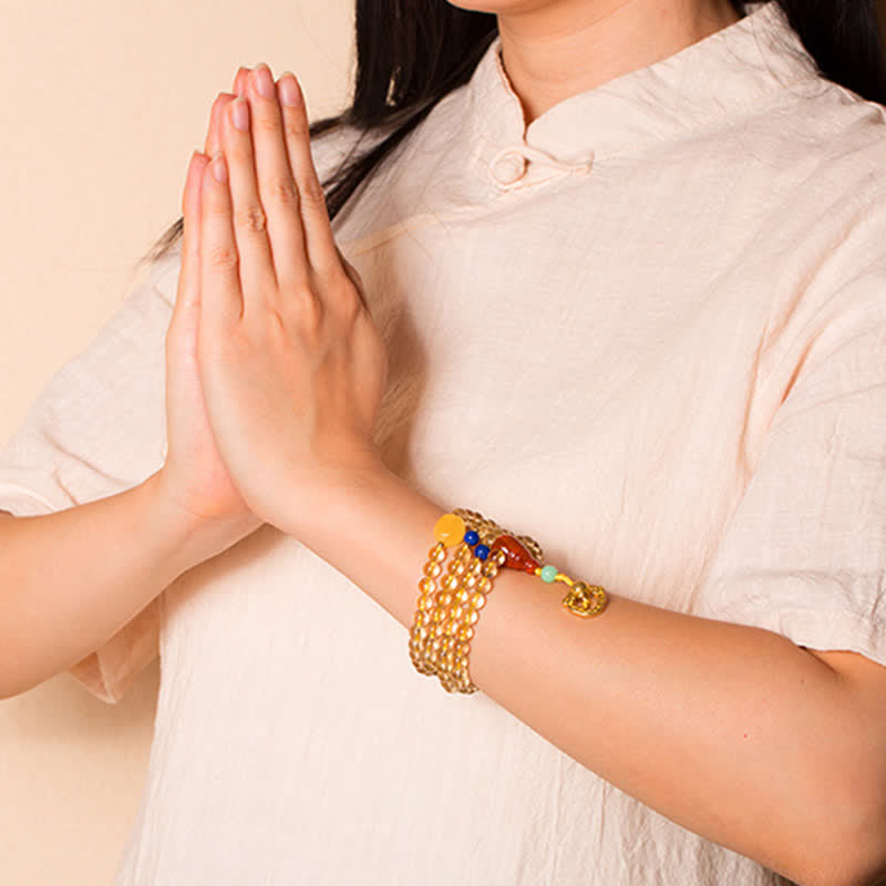 925 Sterling Silver 108 Mala Beads Natural Citrine Red Agate Amber Pleasure Charm Bracelet - image 4