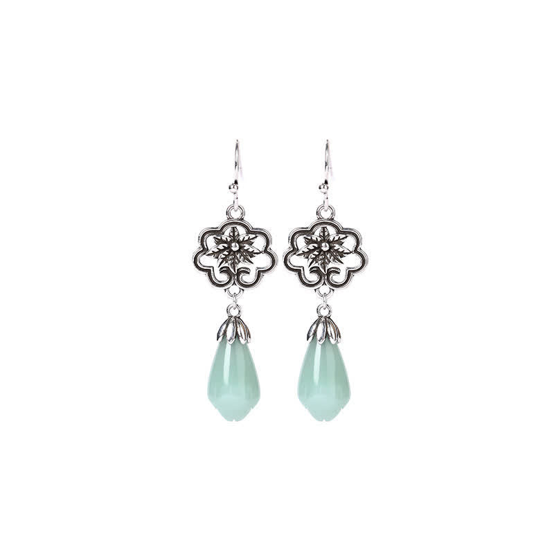 Buddha Stones Magnolia Flower Jade Water Drop Prosperity Dangle Earrings - image 4