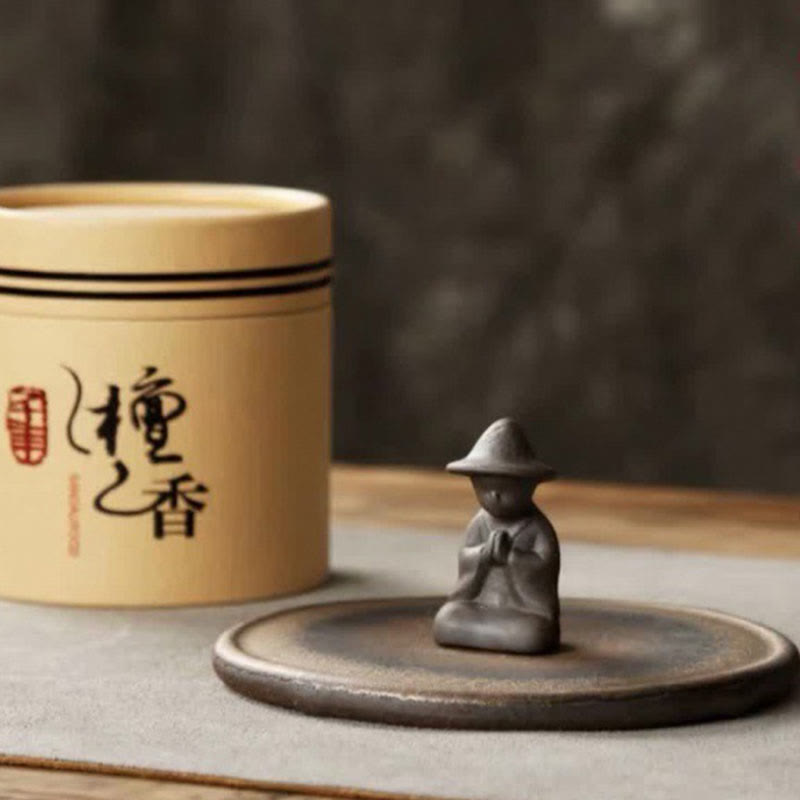 Small Person Meditation Ceramic Spiritual Healing Incense Burner - Small Person Meditation Incense Burner&48Pcs Sandalwood Incense - image 3
