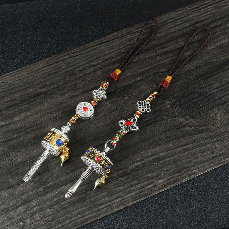Tibet Om Mani Padme Hum Prayer Wheel Peace Rotatable Bag Car Hanging Decoration - image 3