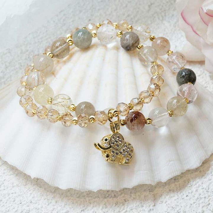 Buddha Stones Rose Quartz Elephant Healing Energy Charm Bracelet - image 7