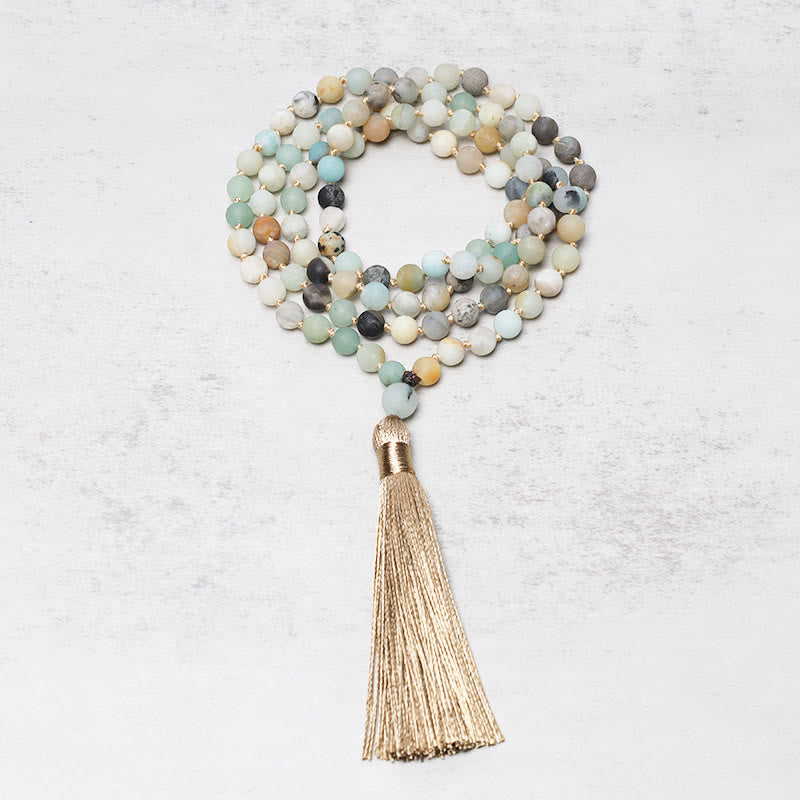 Buddha Stones 108 Amazonite Beads Tassel Mala Bracelet - image 1