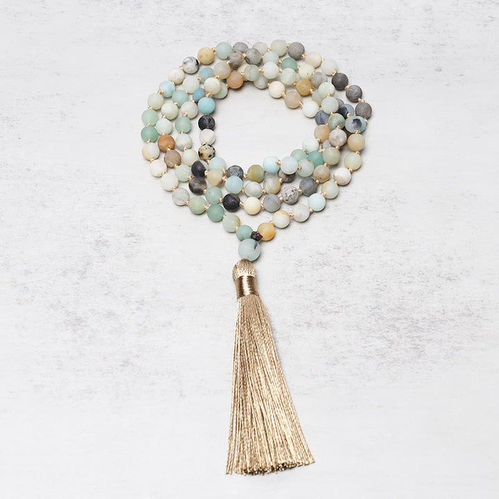 Buddha Stones 108 Amazonite Beads Tassel Mala Bracelet - image 1