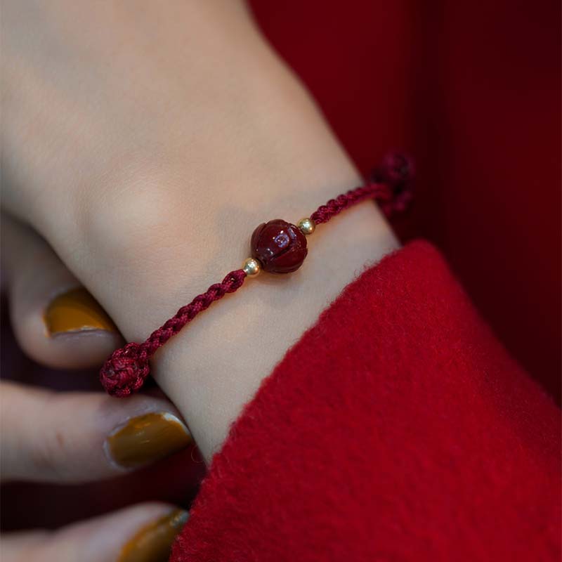 Buddha Stones Cinnabar Jade Lotus Calm Red String Weave Bracelet - image 8