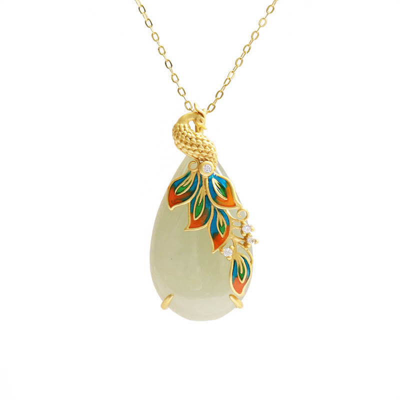 White Jade Peacock Protection Necklace Chain Pendant - image 3
