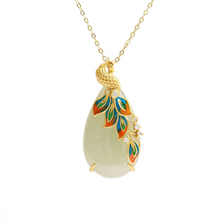 White Jade Peacock Protection Necklace Chain Pendant - image 3